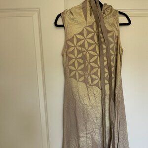 Chintamani Sacred Geometry Organic Dress, Size Medium, Beige and Golden Tones